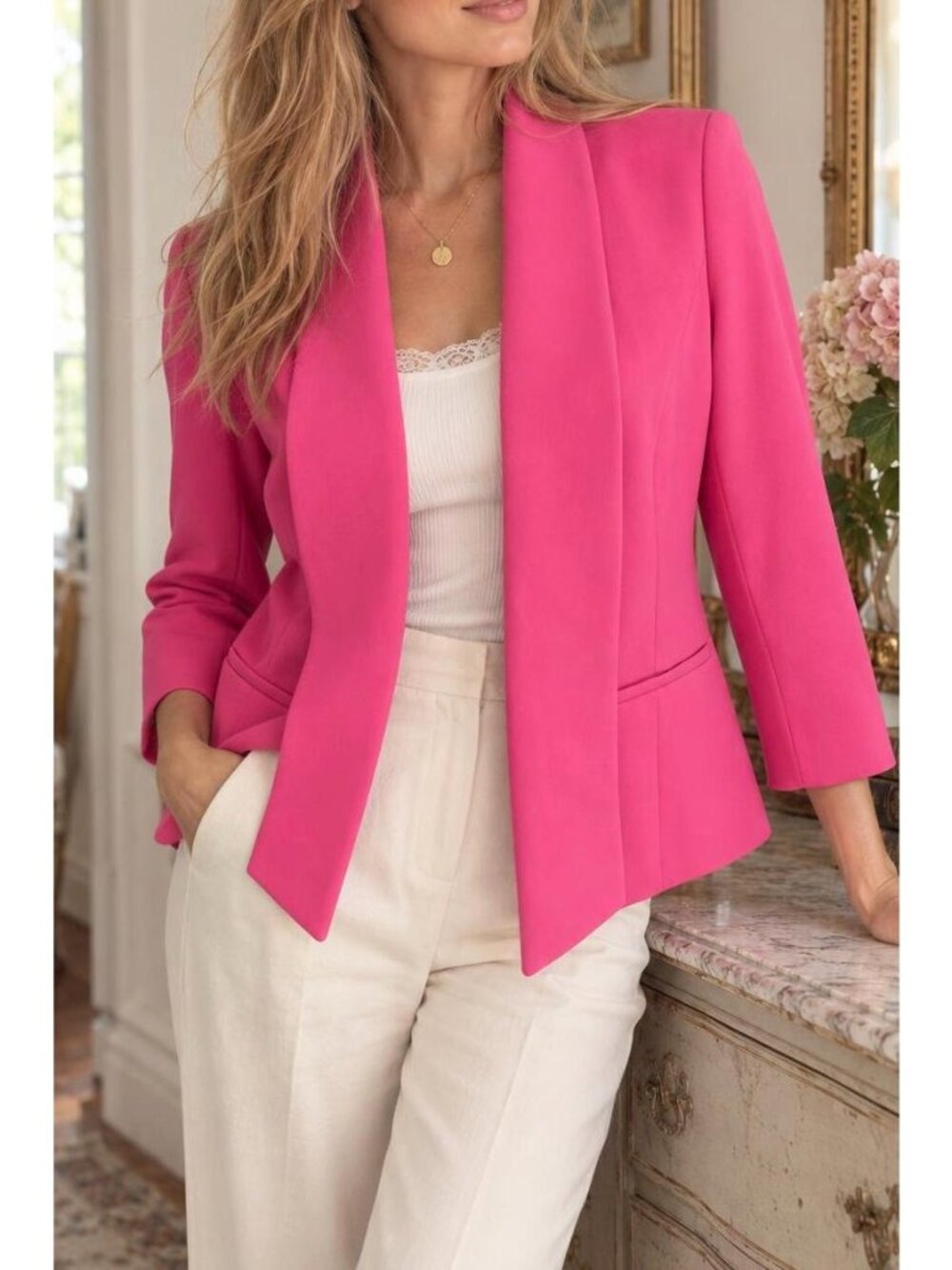 Vintage Y2K Kasper Hot Pink Blazer Size 6 | Fuchsia 2000s Statement Jacket